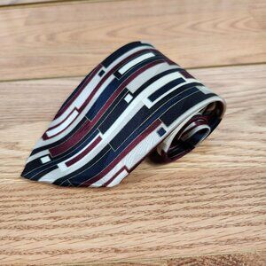Zylos George Machado Men's 100% Italian Silk Tie Geometric Pattern Burgundy/Navy